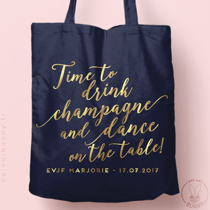 Tote-Bag "Time to Drink Champagne" personnalisé Coloré