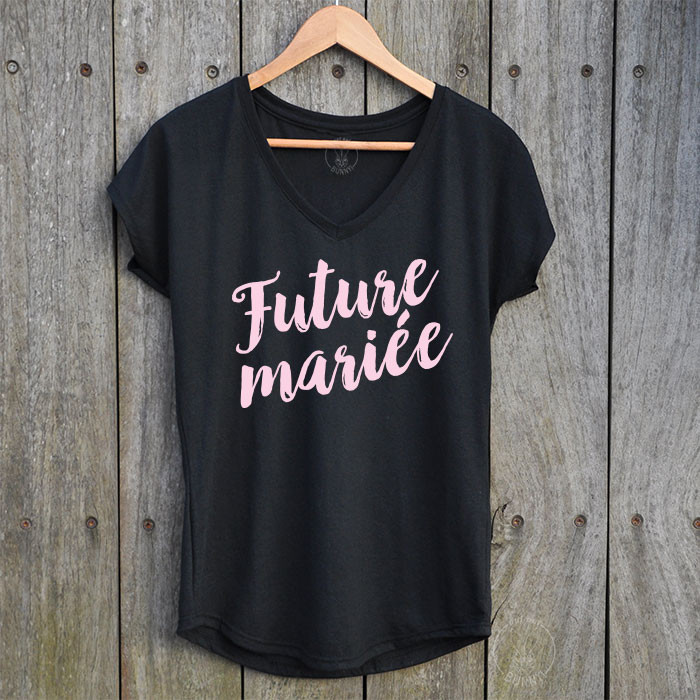 T-shirt Future Mariée Noir avec écriture Rose Pastel