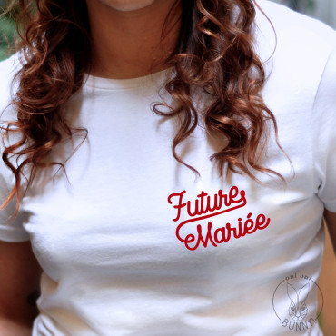 T-Shirt Future Mariée inscription zone Cœur Rouge, blanc à col rond, stretch