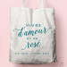 ote-Bag "Vive d'Amour et de Rosé" personnalisé Ecru, écriture couleur Bleu Canard